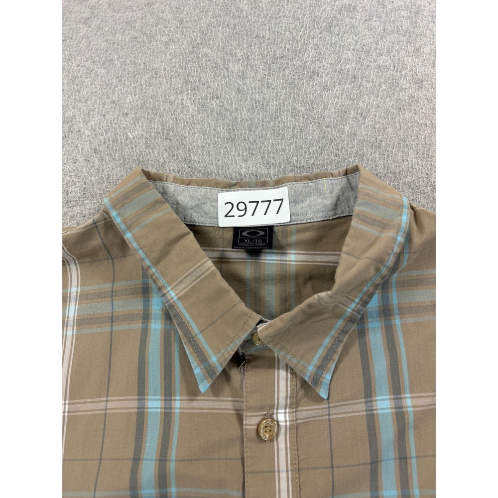 Oakley Plaid Short Sleeve OutDoor Button Down Shirt (Men's XL) Tan - Picture 4 of 9